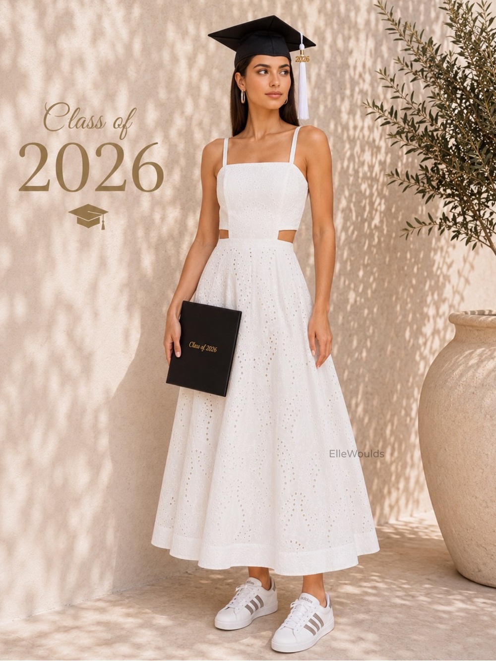 Milly Crosby Butterfly Eyelet Side Cut in White Graduation Size 8